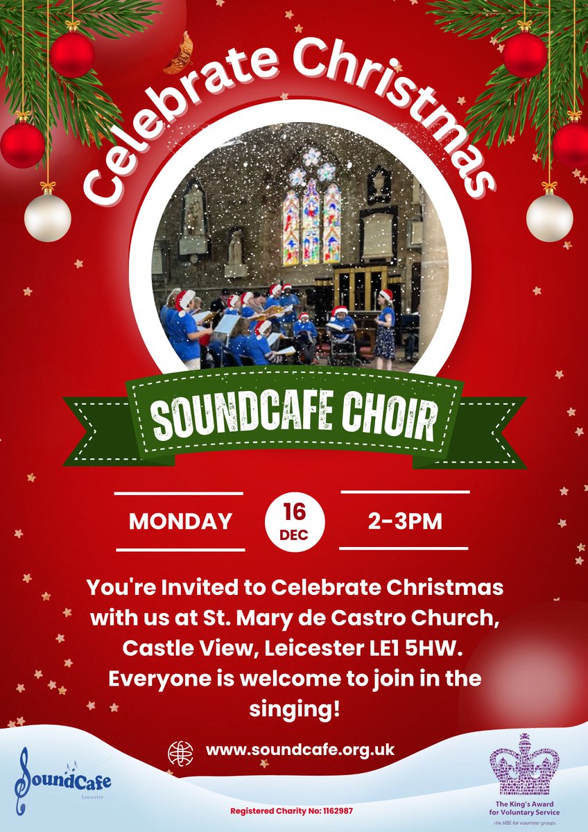 We are holding our Christmas Choir open performance on Monday 16th December 2024.  

Everyone is welcome to come along and enjoy some wonderful singing with our SoundCafe Choir.