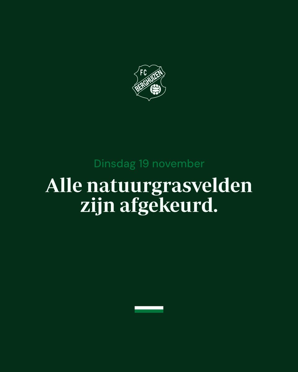 Voor dinsdag 19 november zijn alle natuurgrasvelden afgekeurd. Het alternatieve trainingsschema is daarom van toepassing.