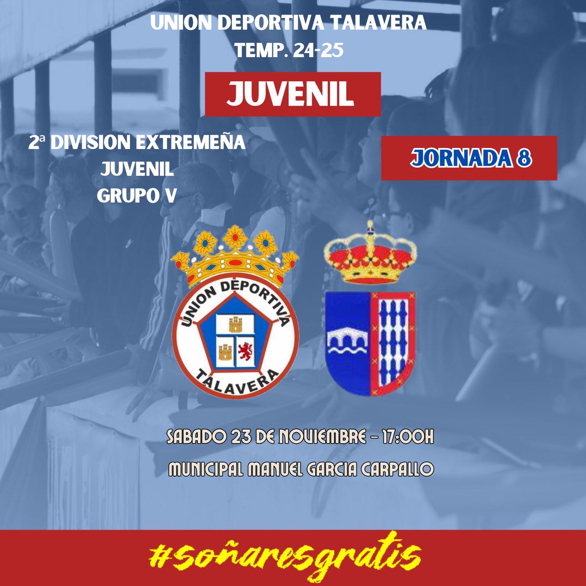 🔴𝐏𝐀𝐑𝐓𝐈𝐃𝐎𝐒 𝐅𝐈𝐍 𝐃𝐄 𝐒𝐄𝐌𝐀𝐍𝐀🔵

⚽️𝑺𝑬𝑵𝑰𝑶𝑹⚽️

🗣️JOR9
🆚  <a href="/Cpdonbosco/">CP Don Bosco Badajoz</a> 
📅  DOM 24/11
🕛 12:00h
🏟️ Manuel Garcia Carpallo

⚽️𝑱𝑼𝑽𝑬𝑵𝑰𝑳⚽️

🗣️ JOR8
🆚  <a href="/CD_LaRoca/">CD La Roca</a> 
📅  SAB 23/11
🕛 17:00h
🏟️ Manuel Garcia Carpallo

#vamosrojos🔴🔵 
#soñaresgratis