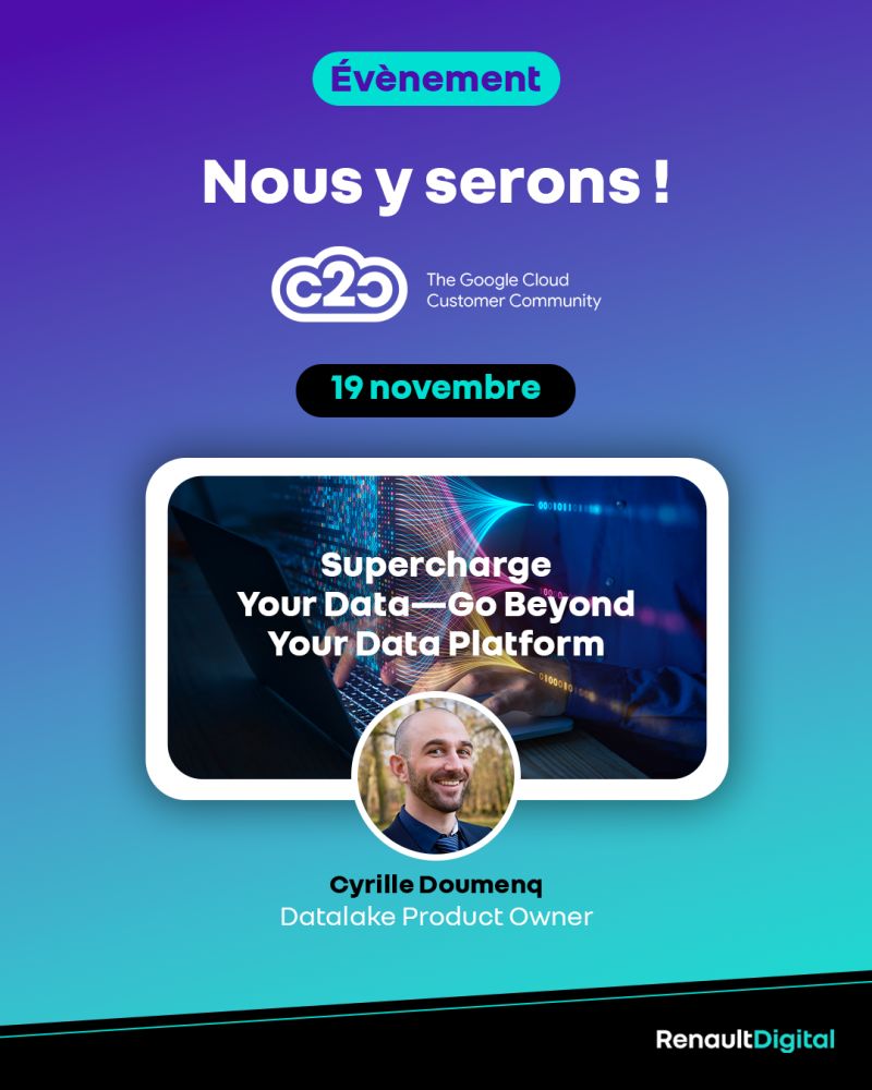 C'est le jour J, notre expert présent au @C2C France de <a href="/Google/">Google</a> Cloud !
Cyrille Doumenq, Product Owner Datalake chez Renault Digital, partage son expertise à la communauté Google Cloud Platform, dans les locaux de Google à Paris. 🌐
#DataGovernance #GoogleCloud#Innovation#C2C