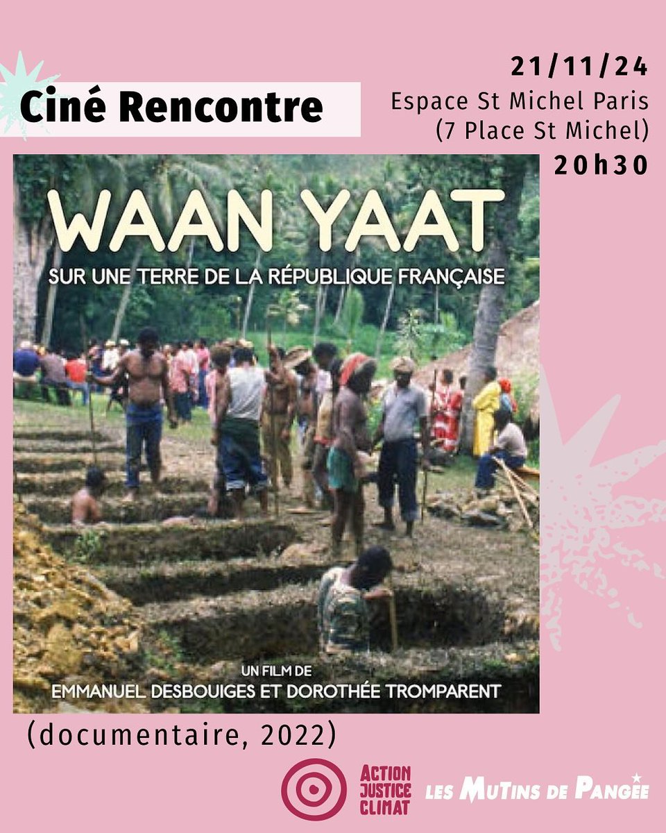 MutinsPangee's tweet photo. NOUVELLE CALÉDONIE  KANAKY EN SALLES
Suite à notre diffusion sur CinéMutins des films produits par @foulalaprod (voir ici : https://t.co/8JsDjDLPsV), réalisés par Dorothée Tromparent et Emmanuel Desbouiges, avec l'aide de nos amis des @Filmsdes2rives qui filent un coup de main militant sur ce programme, de plus en plus de projections se calent en France métropolitaine.  L'équipe des mutins de Pangée se joint à une soirée co-organisée à l' @EspaceSaintMich  à Paris jeudi 21 novembre à 20h30 avec l'association ACTION JUSTICE CLIMAT @ActionJusClim75 , avec qui nous poursuivons un partenariat entamé au printemps.

Projection de WAAN YAAT, sur une terre de la république française, suivie d'un débat avec avec la réalisatrice Dorothée Tromparent, Benoît Trépied (Anthropologue CNRS), Wea Kuenene (Pasteur de l’Église protestante de Kanaky et étudiant en théologie à Montpellier).