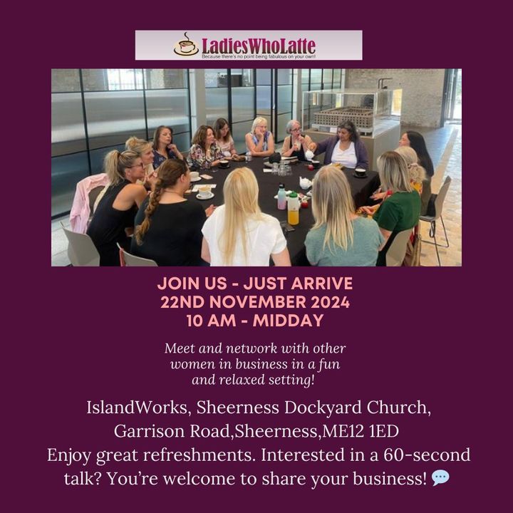 🌟 Join us at Ladies Who Latte on the Isle of Sheppey! 🌟 Next event: Friday, Nov 22, 2024. Connect with #WomenInBusiness at Island Works, 10 a.m.-12 p.m. Enjoy coffee ☕, network 💼, and share your business
Support local! #LadiesWhoLatte #Networking #WomenEmpoweringWomen 💬