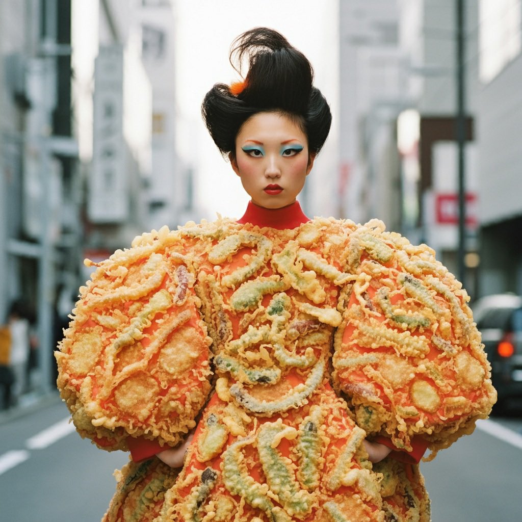 g__e___e's tweet photo. women, clothes that  look like a tempura
#ImageFX #hailuo_ai #ai #aiart #art #food #aifashion #aiwork #foodfashion #fashionfood #foodart #tempura #てんぷら https://t.co/OEtE1iTn3a