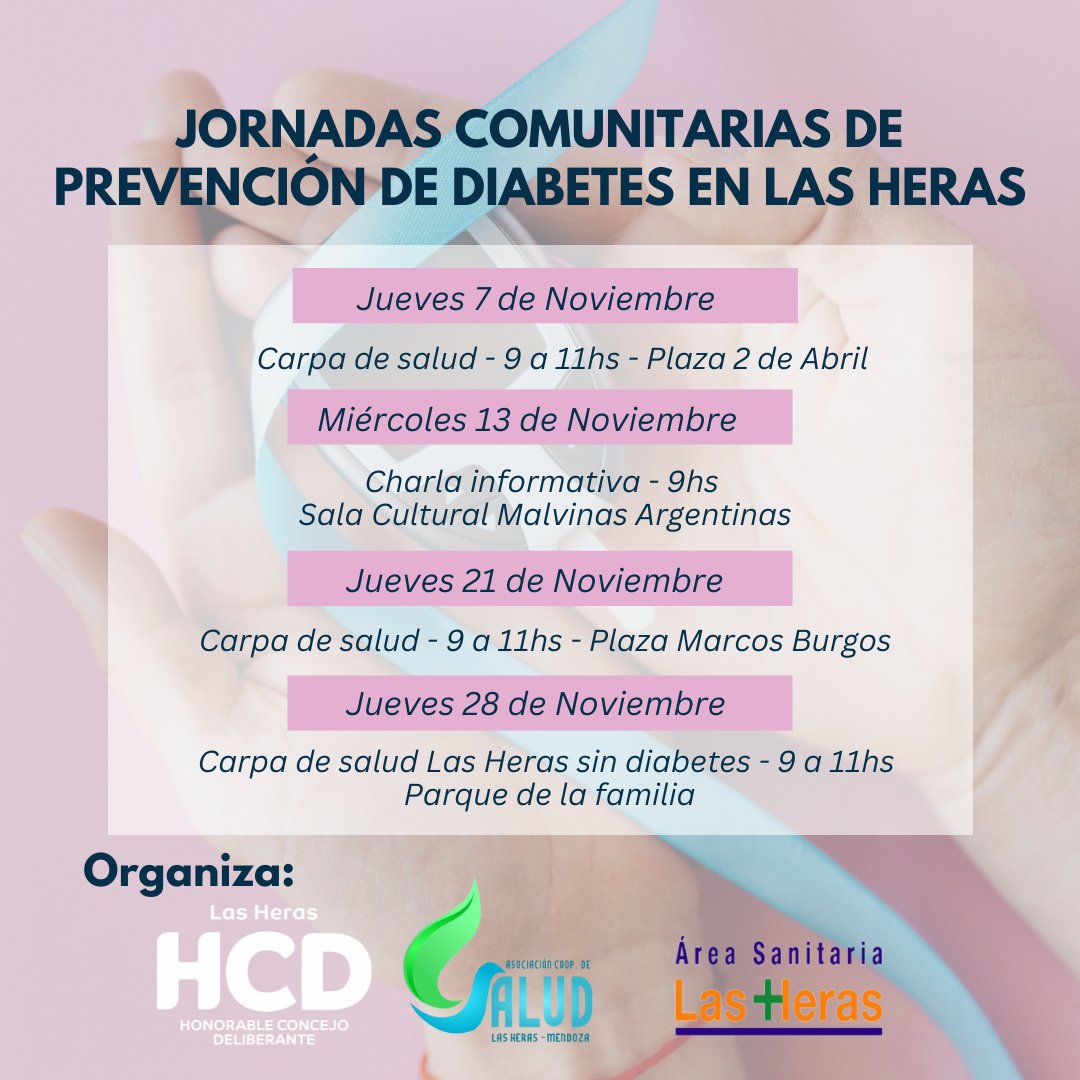 lasherashcd's tweet photo. Este jueves te esperamos en la Plaza Marcos Burgos de 9 a 11hs.
En la carpa de salud de prevención de diabetes. 
¡Te esperamos! https://t.co/oQkTJ3jPwd