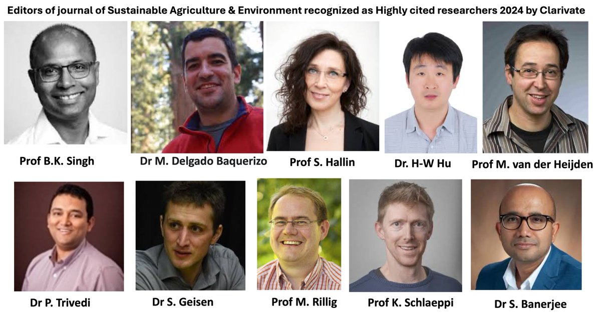 Global Sustainable Agriculture & Environment (@cropglobal) on Twitter photo We are happy to report that many of editors of our journal of Sustainable Agriculture & Environment with <a href="/WileyGlobal/">Wiley</a> have been recognised as #HighlyCited2024 researchers by @clarivate.
Congratulations to all!
@KSchlaeppi <a href="/sbanerjee2018/">Samiran Banerjee</a> <a href="/stefan_geisen/">Stefan Geisen</a> We are happy to report that many of editors of our journal of Sustainable Agriculture & Environment with <a href="/WileyGlobal/">Wiley</a> have been recognised as #HighlyCited2024 researchers by @clarivate.
Congratulations to all!
@KSchlaeppi <a href="/sbanerjee2018/">Samiran Banerjee</a> <a href="/stefan_geisen/">Stefan Geisen</a>