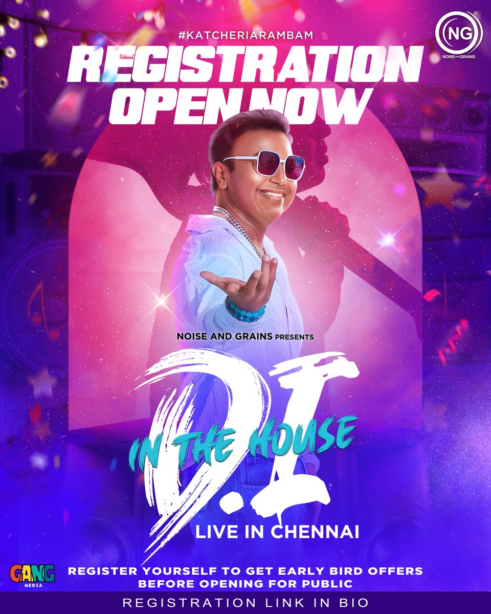 onlynikil's tweet photo. Chennai! Let’s bring the #Katcheri 🕺💃
Registrations Open Now! ✍️
It’s D.I in the House! 🎸
Stay tuned for updates! 😉
Coming 🔜
Register yourself to get early bird offers before opening for public! 🤩 (https://t.co/Hd1yrhLpiT)
@immancomposer @noiseandgrains @karya2000 @itisveer #gangmedia_offl
#NoiseandGrains #GangMedia #DImman #DImmanMusical