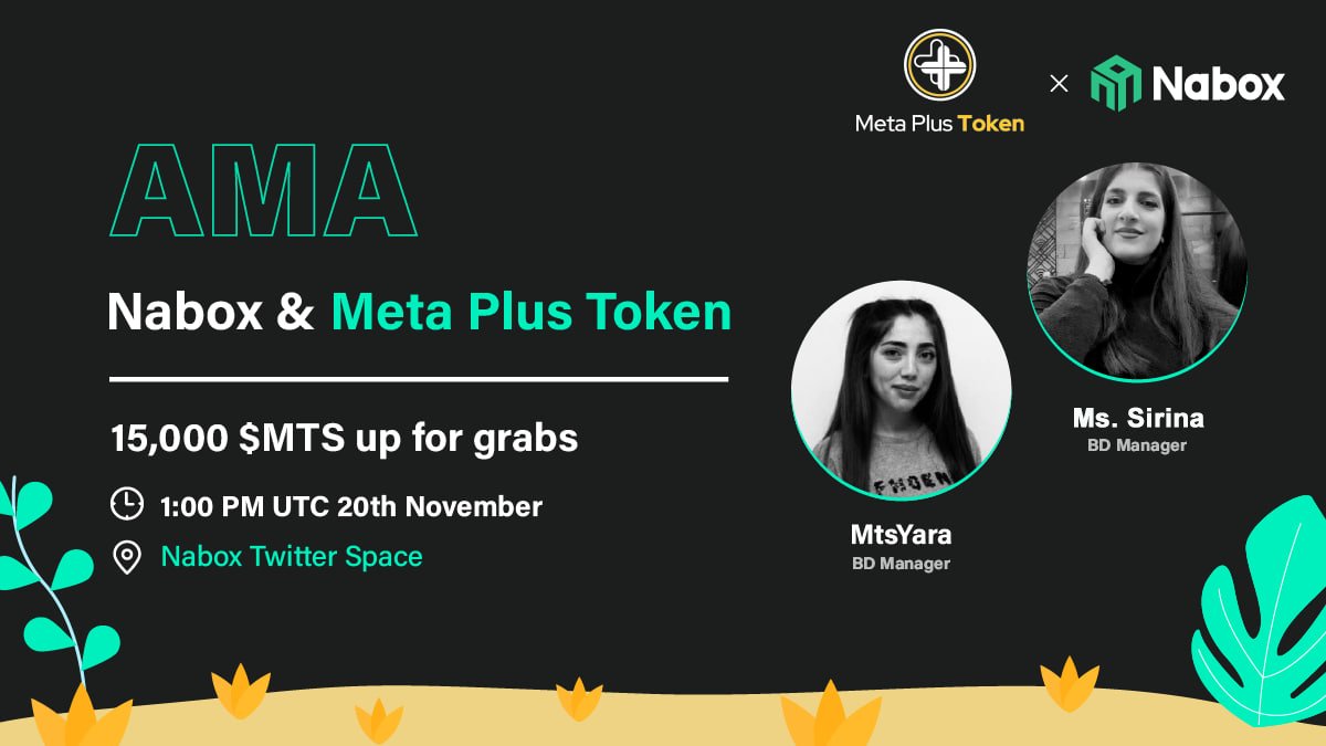 naboxwallet's tweet photo. ✨ Join us on November 20th at 1:00 PM UTC as we dive into the @metaplustoken ecosystem.
📍 https://t.co/IycGKrEl2K
💸 Rt, 💕, join #NaboxVoice to share 15,000 $MTS.
- 10 comment winners.
- 5 live Q&A winners.
#Nabox #MetaPlusToken #AMA