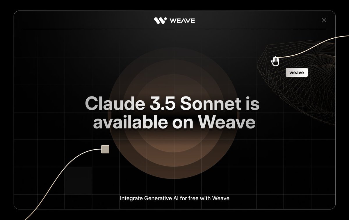 WeavePlatform's tweet image. Unlock the magic of Claude 3.5 Sonnet,
now live on Weave! 🚀✨
