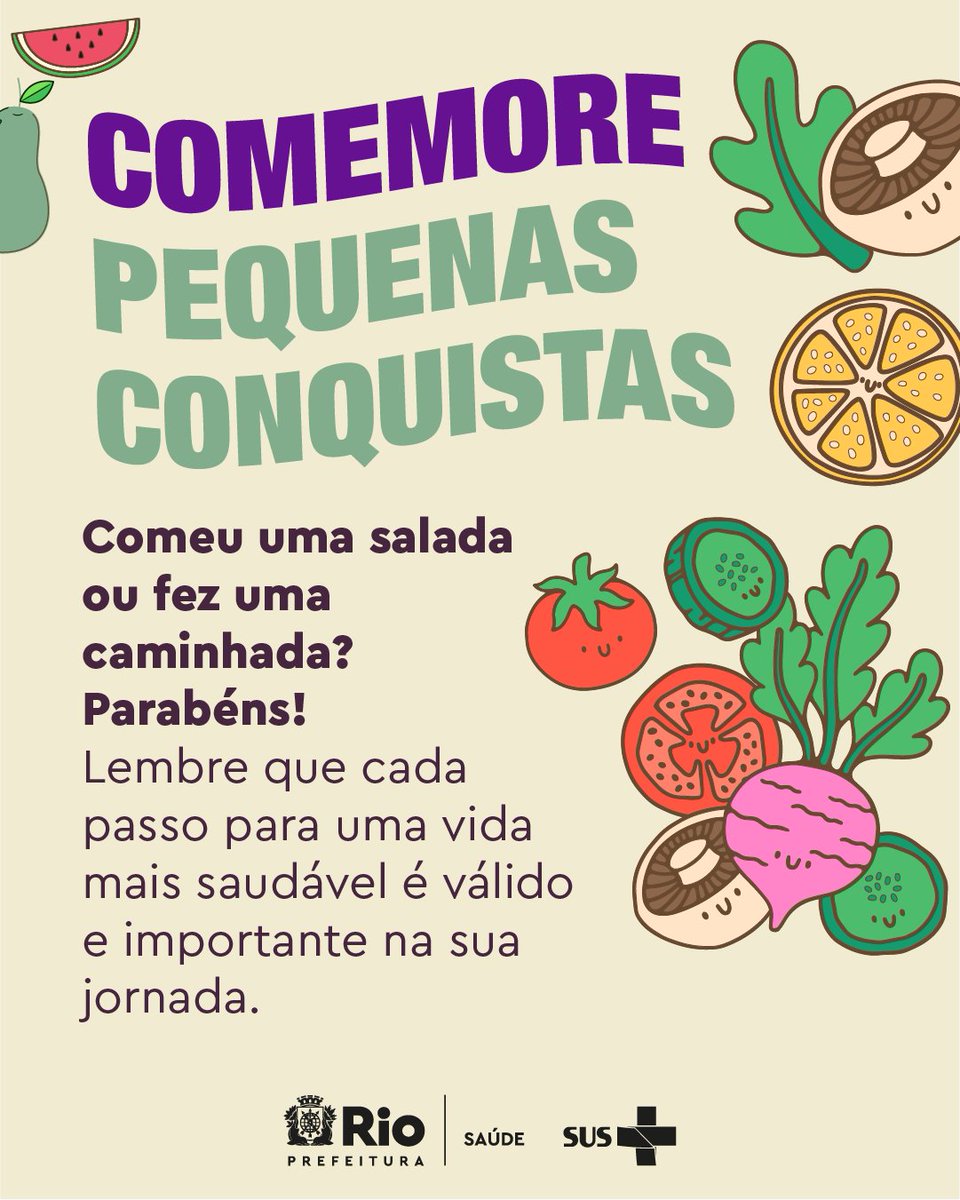 Saude_Rio's tweet photo. Toda etapa tem seu valor!

O caminho para uma vida mais saudável pode ser feito aos poucos, no tempo que o seu corpo permite. Tudo o que você faz pela sua saúde é motivo de orgulho. Não se cobre demais, o mais importante é se sentir bem e fazer o melhor que consegue no momento! https://t.co/Aao0fvtDbb