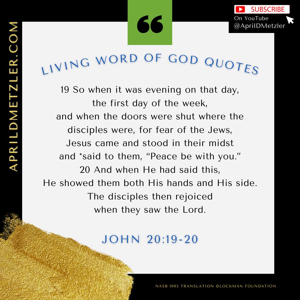 AprilDMetzler's tweet photo. So when it was evening on that day, the first day of the ...
#GodsWord #LivingWordofGod #Scripture #Quote #John20 #Biblestudy #votd #aprildmetzler_votd #aprildmetzler https://t.co/9mE5Y5LyNo