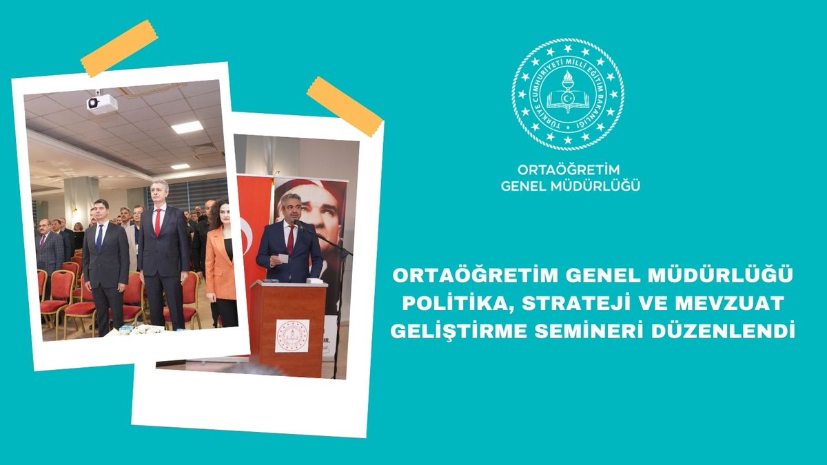 Genel Müdürlüğümüze bağlı Anadolu liseleri müdürlerine yönelik, 18-22 Kasım 2024 tarihleri arasında Daire Başkanımız Selman KÜÇÜK'ün katılımı ile "Politika, Strateji ve Mevzuat Geliştirme Semineri" düzenlenmektedir.
Haber metni için👉meb.ai/QGgO4d

<a href="/tcmeb/">Millî Eğitim Bakanlığı</a> <a href="/ogm/">ogm</a>