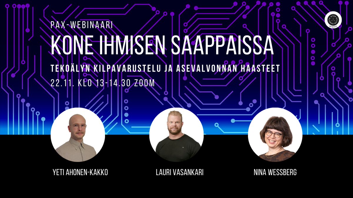 Miten tappajarobotit muuttavat sotia? Mitä eettisiä kysymyksiä tekoälyn kehitys herättää? Miten asevalvonta reagoi haasteisiin? 🤖❓💬 Näitä pohdimme VTT:n johtavan tutkijan, kapteeniluutnantin ja autonomisten aseiden asiantuntijan kanssa! Ilmoittaudu: us06web.zoom.us/meeting/regist…