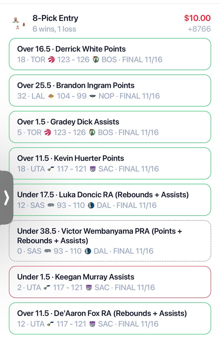 Underminer424's tweet photo. @AlexCaruso @pikkitsports This one killed me. Last minute of the game and Keegan got his final assist!! I was so confident he wasn’t getting 2 😭 even without Demar and Sabonis https://t.co/yIY2jRE8Eb