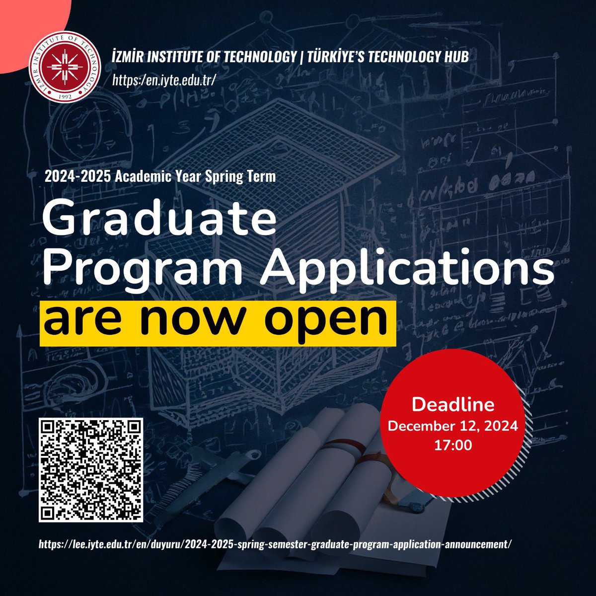 İYTE Lisansüstü Program Başvuruları 2024-2025 Bahar Dönemi için Başladı!
Son başvuru tarihi: 12 Aralık 2024
Detaylı bilgi için : iyte.edu.tr
.