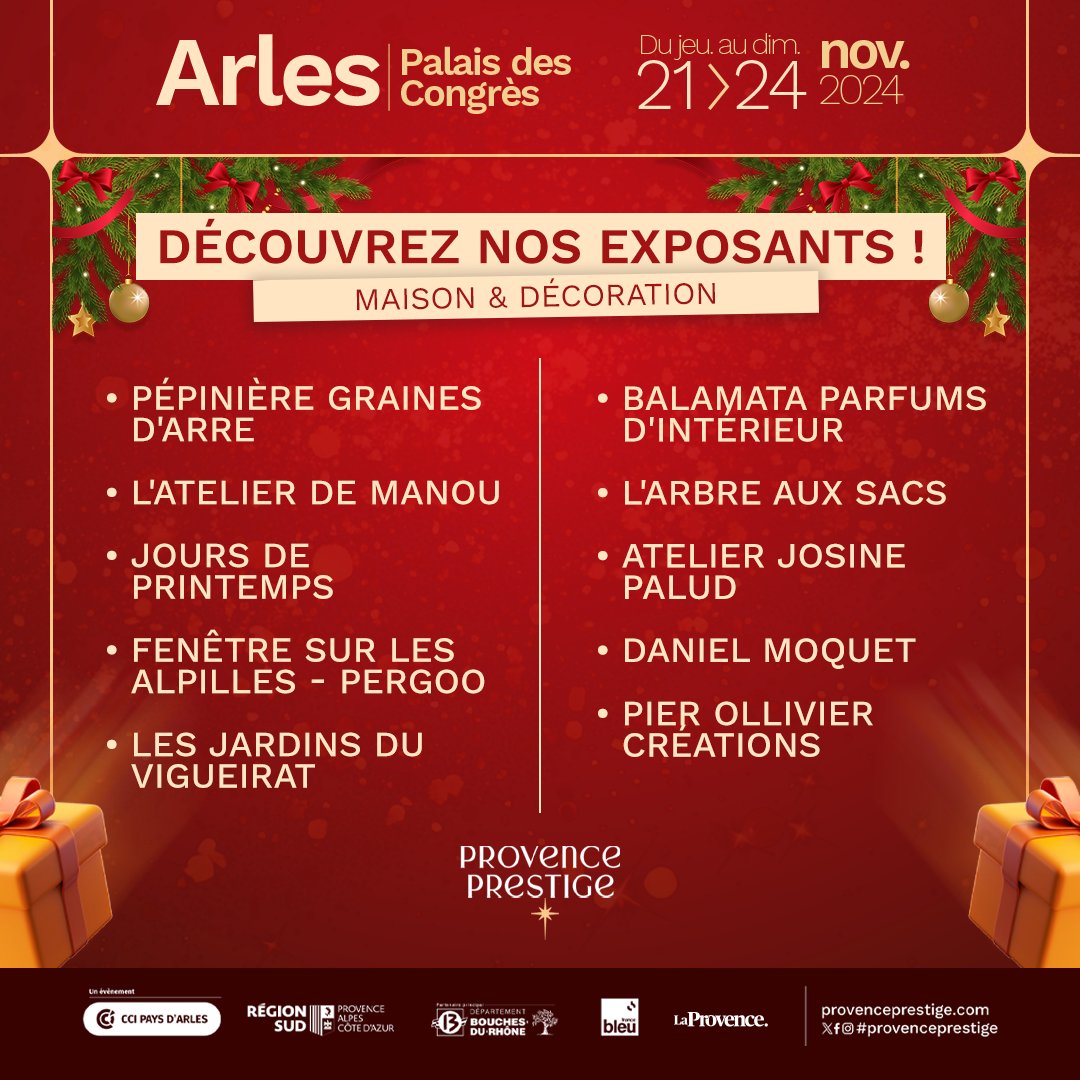 Provence Prestige 2024 : Découvrez nos exposants ! 🎉

Rendez-vous du jeudi 21 au dimanche 24 novembre au Palais des Congrès Arles, pour découvrir l'artisanat provençal 

#ProvencePrestige #ModeBeautéBienEtre #MadeInProvence #Arles #ÉvénementLocal