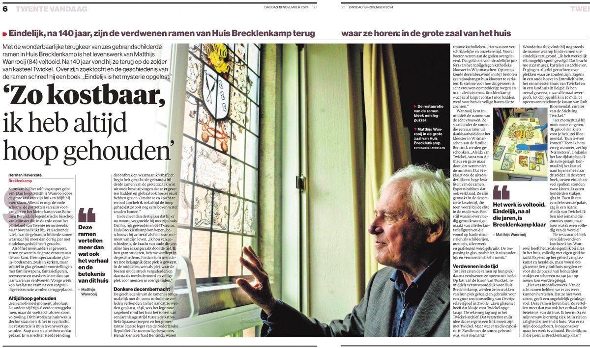 WarmesBV's tweet photo. Met het terugplaatsen van het laatste raam vorige week is het terugplaatsen van de glas-in-loodramen in Huis te Brecklenkamp voor ons afgerond. Voor meneer Wanrooij was het zelfs het voltooien van zijn levenswerk! 
We hebben heel graag meegewerkt hieraan. 🏰Wat een historie.
🔸🔹 https://t.co/68YUadyveM