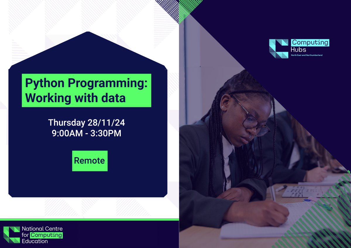 Computing_North's tweet image. 🚀In this course you’ll learn about data types and how data structures are manipulated in Python programs. As you progress beyond the basics of Python programming, this course will help you develop your skills up to GCSE computer science.

✨Sign up: 
ncce.stem.org.uk/cpd/537413/pyt…