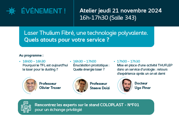 On se retrouve Jeudi au #CFU2024?
De 16h à 17h30 (Salle 343), participez à notre atelier : "Laser Thulium Fibré, une technologie polyvalente. Quels atouts pour votre service ?"
Rencontrez les experts Pr. <a href="/OTRAXER/">Olivier Traxer</a>, Pr. Doizi et Dr. <a href="/ugopinar/">Ugo Pinar</a>