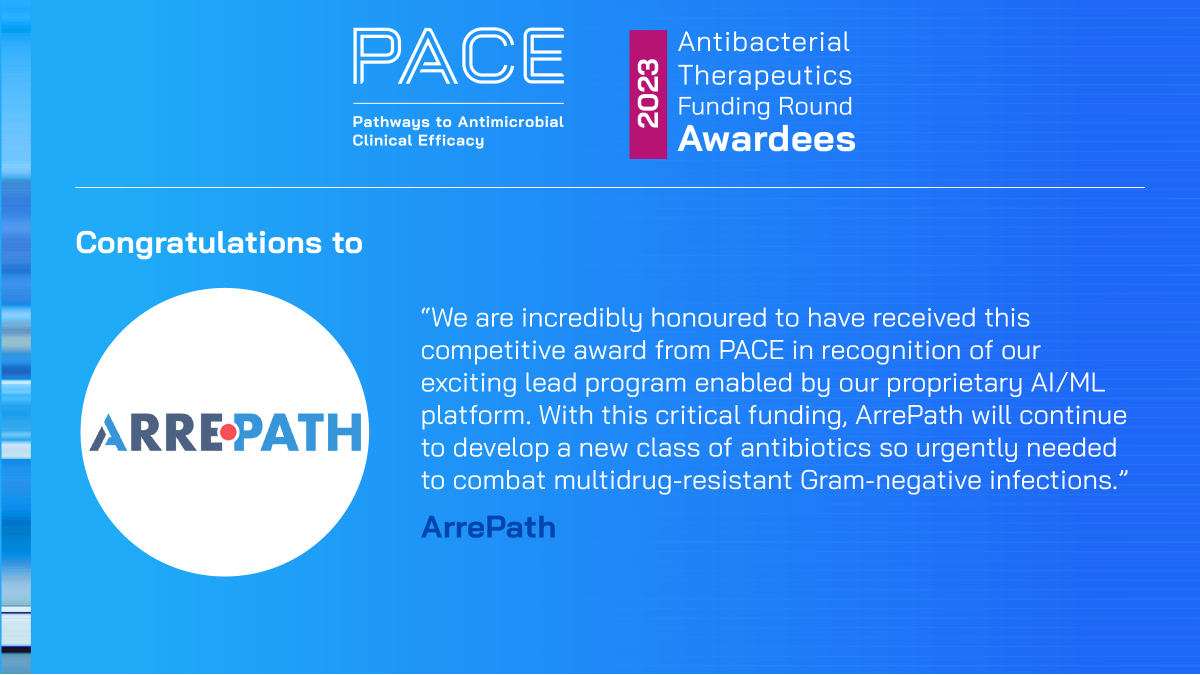 We are delighted to welcome <a href="/Arrepath/">ArrePath</a> to the PACE portfolio. ArrePath is advancing small-molecule drug leads to inhibit a crucial enzyme in ‘Enterobacterales’.