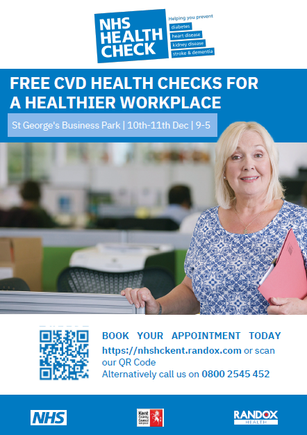 StGeorgesMgr's tweet photo. We are delivering a new initiative on behalf of Kent County Council to provide Free CVD (cardiovascular disease) Health Checks throughout workplaces in Kent
This is now booked for the 10th &amp; 11th December in the Meeting Room
Book your appointment here: https://t.co/SAt1VyUa3E https://t.co/EKfTJIi6bm
