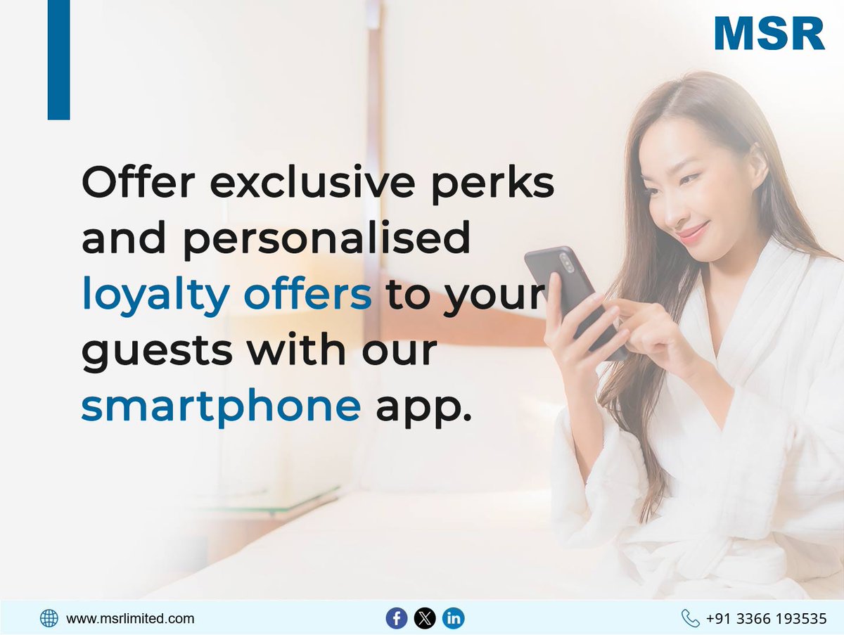 msritsolution's tweet image. Did you know 80% of travellers are more likely to make a hotel reservation with personalized offers? Our mobile app can empower hotels to deliver targeted promotions, boosting guest loyalty and repeat bookings. 

To know more Book a demo: msrlimited.com/book-a-demo/