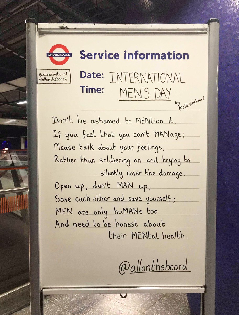Don’t be ashamed to mention it if you feel that you can’t manage. Talking will save lives. 

#InternationalMensDay