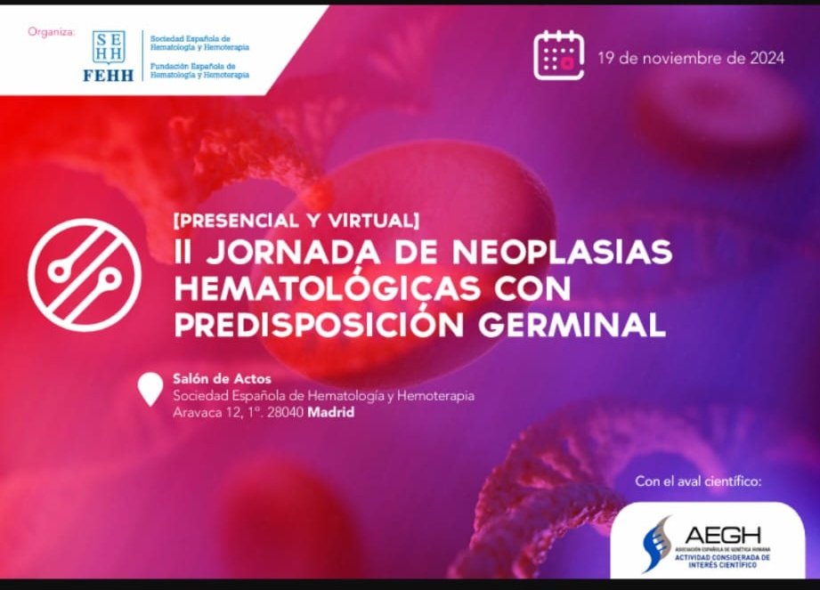 🩸📚 hoy estaremos en Madrid, en  la II jornada sobre Predisposición germinal a Neoplasias Hematológicas.

Un evento clave para avanzar en el diagnóstico y asesoramiento genético. Organiza <a href="/sehh_es/">@sehh_es</a>. Aval cientifico <a href="/AEGHgenetica/">Asociación Española de Genética Humana (AEGH)</a>
👉 Programa completo aquí:
tinyurl.com/mr3yub8c