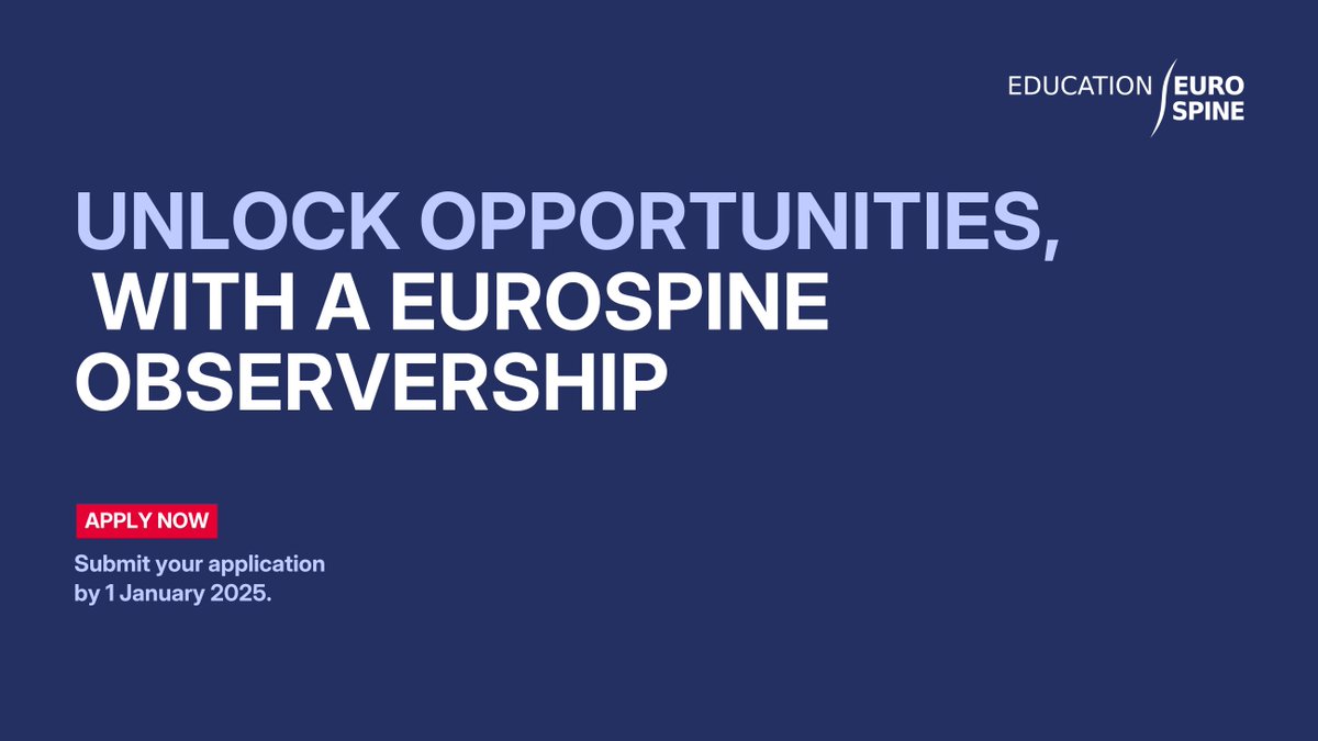 Advance your career with EUROSPINE Observership! Enhance your expertise in spine care &amp; research. Follow guidelines for a smooth process. Learn from the insights of previous participants. Apply by 1 January 2025. bit.ly/3VIKkTC
#SpineCare #ProfessionalGrowth