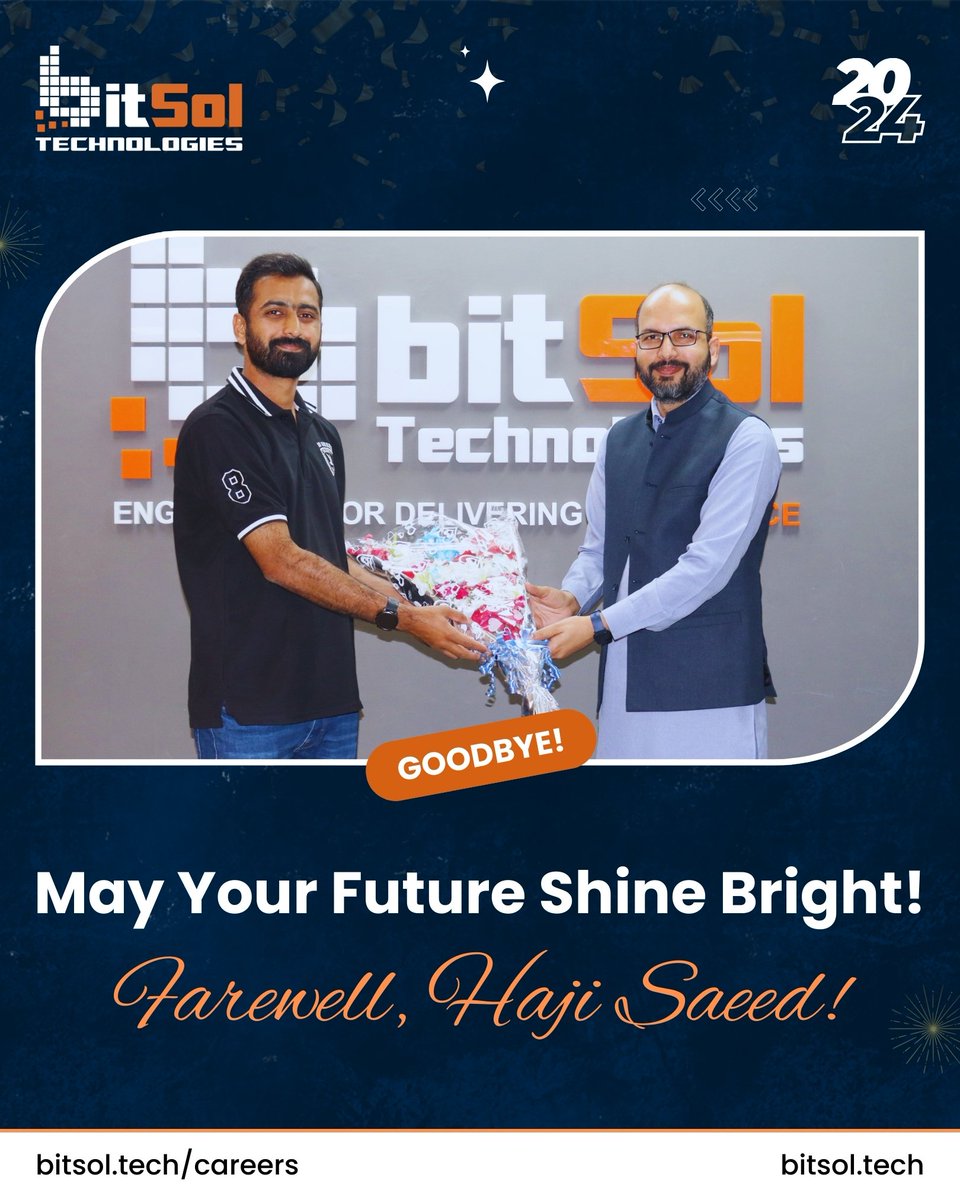 bitsoltech's tweet image. Farewell, Haji Saeed Aslam!

Saying goodbye to a valued team member is never easy, especially when they’ve made such a lasting impact both in and out of the workplace.

Wishing you nothing but success and fulfillment on your new journey! 🌟

#Farewell #TeamSpirit #BestWishes