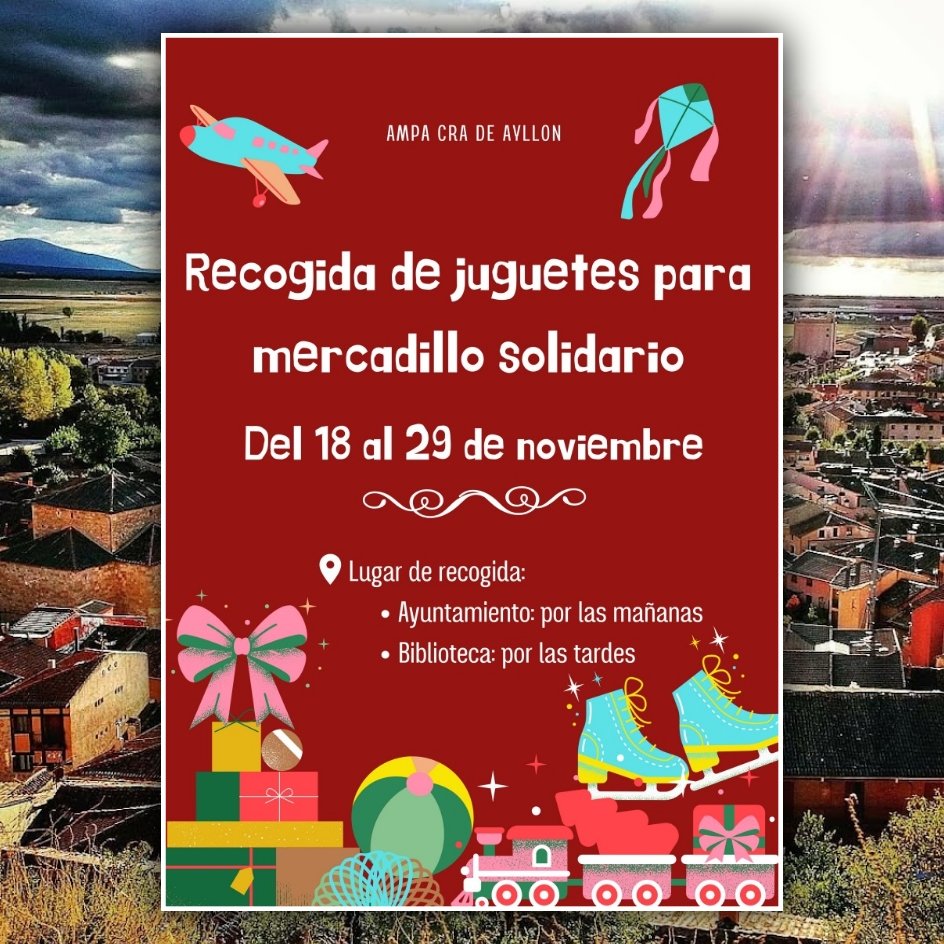 🧸Recogida solidaria de juguetes 🪀

De lunes a viernes en el Ayuntamiento de Ayllón por las mañanas (de 09:00h a 14:00h) y la Biblioteca Municipal de Ayllón por las tardes (de 16:00h a 20:00h).

#Ayllon #MercadilloSolidario #Juguetes