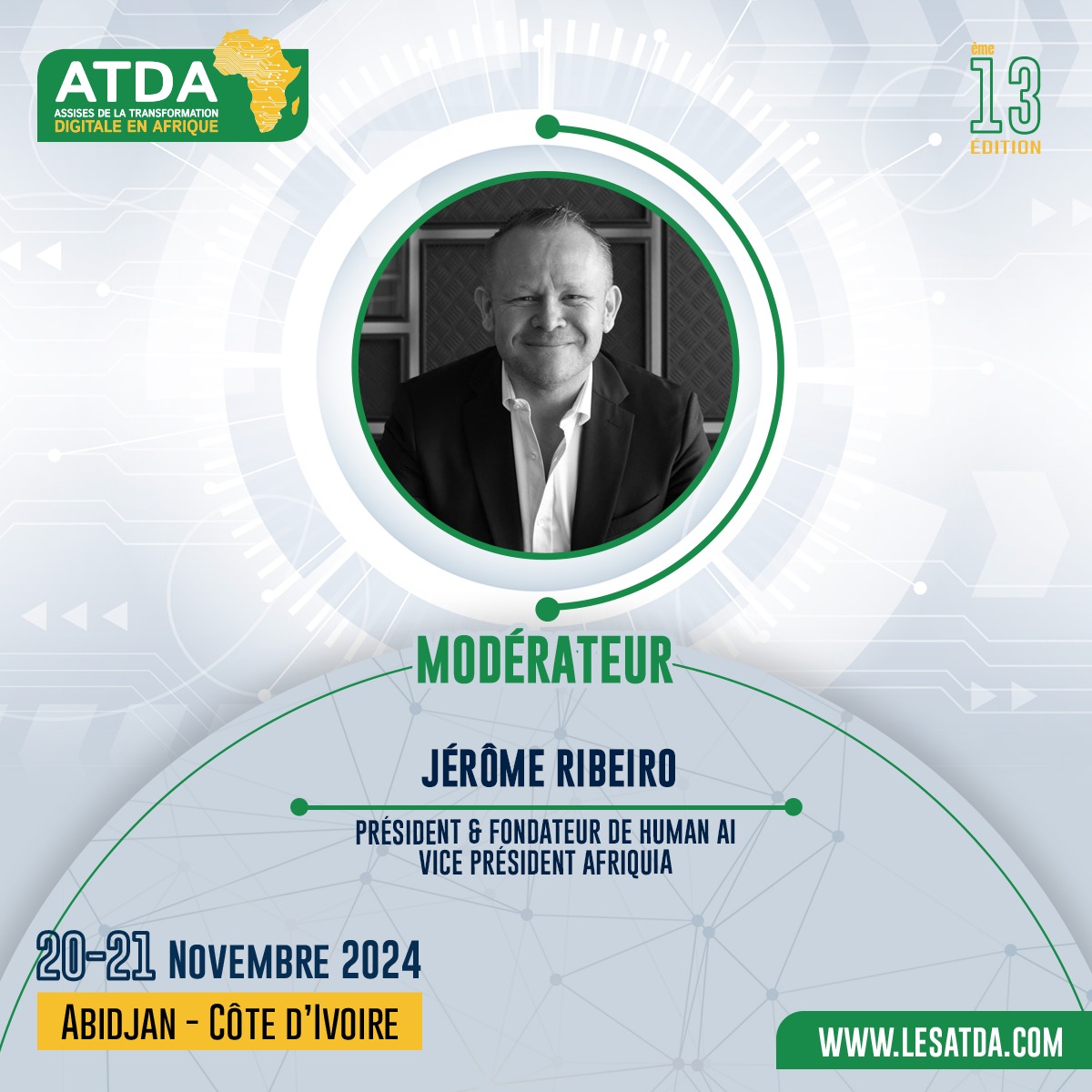 EventsCIOMAG's tweet image. 🚨 #ATDA2024 : Les voix du numérique africain réunies 🌍

Voici @JrHumanAI, Président &amp;amp; Fondateur de Human AI, Vice Président AfriquIA, qui s’exprimera en tant que 𝗠𝗼𝗱𝗲́𝗿𝗮𝘁𝗲𝘂𝗿 lors de nos sessions à #Abidjan les 20 et 21 novembre 2024 🇨🇮

➡️ lesatda.com/programme-atda…