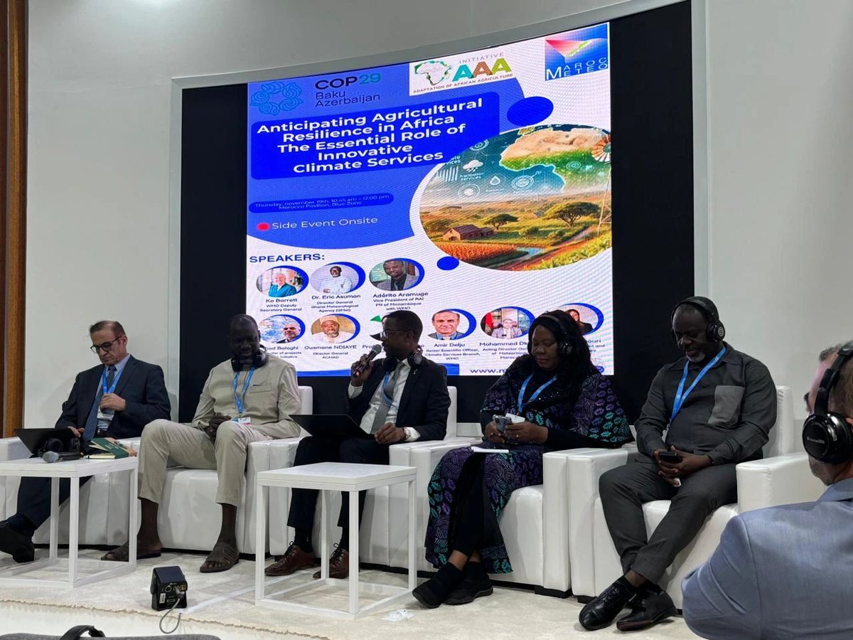 🌍 Just concluded: A powerful dialogue on "Building Africa's Agricultural Future" at COP29's Morocco Pavilion! Morocco stands ready to share its experience and support African countries in developing climate services for agriculture! 📷 #COP29 #ClimateAction #Agriculture #Africa