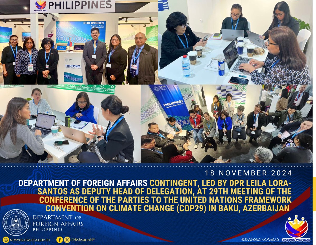 Philippine Mission to the UN (@phmissionny) on Twitter photo 🇵🇭 DFA is pleased to join and support PH Delegation to the ongoing #climatechange negotiations at COP29 in Baku, Azerbaijan, led by DENR Secretary Maria Antonia Yulo Loyzaga; where focus is on #climatefinance & #heath and climate nexus #NCQG #UNFCCC <a href="/DFAPHL/">DFA Philippines 🇵🇭</a> <a href="/dofgovph/">Department of Finance</a> 🇵🇭 DFA is pleased to join and support PH Delegation to the ongoing #climatechange negotiations at COP29 in Baku, Azerbaijan, led by DENR Secretary Maria Antonia Yulo Loyzaga; where focus is on #climatefinance & #heath and climate nexus #NCQG #UNFCCC <a href="/DFAPHL/">DFA Philippines 🇵🇭</a> <a href="/dofgovph/">Department of Finance</a>