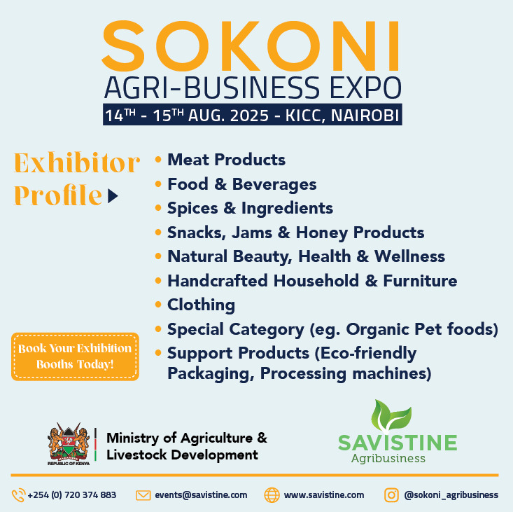 Sokoni_Expo's tweet image. Do you want to know who will be exhibiting at the Sokoni Agri-Business Expo? Check out the flier below,  for the Exhibitor profile #ValueAdditionKE #SokoniAgribusinessExpo to book your exhibition booth, email Events@savistine.com 

#BreakingNews #Kenya #Agriculture