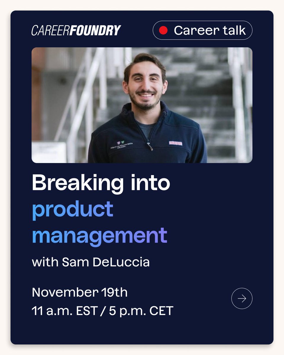 Are you thinking about a career in product management? You're not alone! Product managers are in high demand.  Join us for a free career talk with Sam DeLuccia, today, November 19th at 5:00 p.m. CEST.
Register free here 👉 bit.ly/3YTA51x #CareerChange #ProductManagement