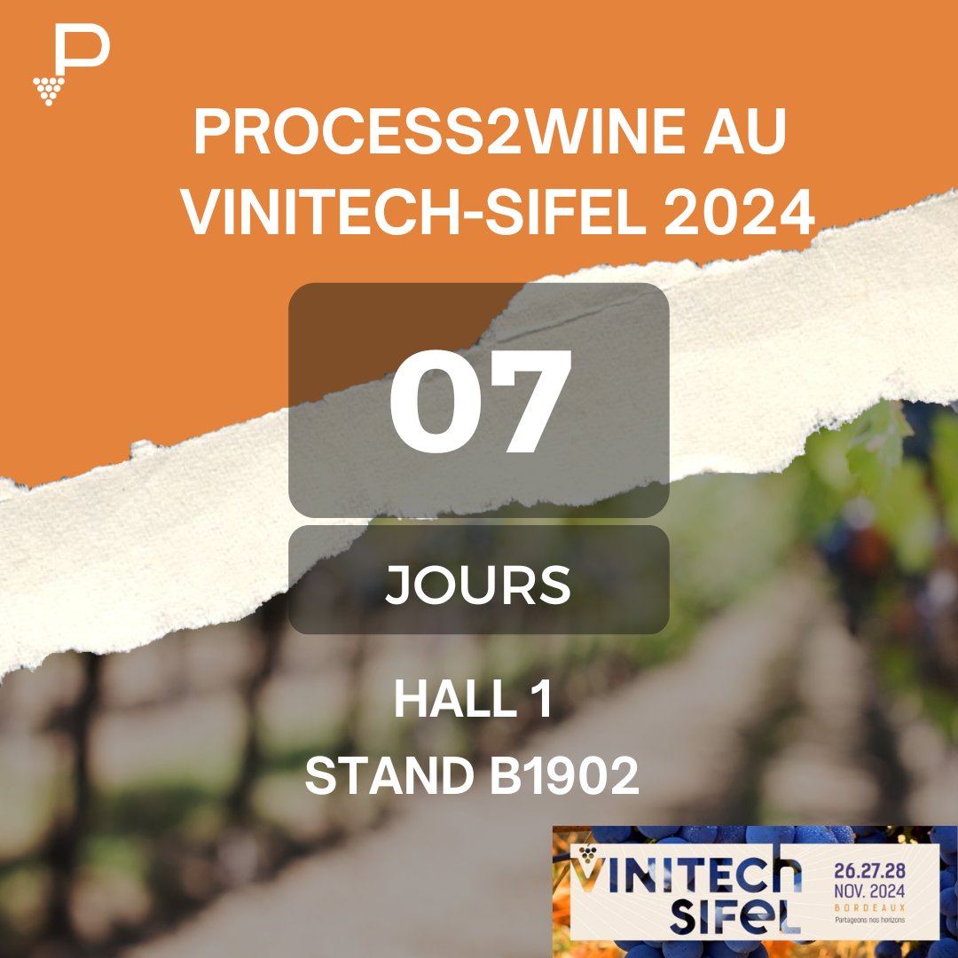 J-7 <a href="/vinitechsifel/">vinitech-sifel 🍇🍷🏺🇨🇵</a>  2024
Nous vous donnons rendez-vous du 26 au 28/11 au Parc des Expositions à Bordeaux, Hall 1 Stand B1902 !
Un évènement international incontournable pour venir découvrir notre logiciel de gestion &amp; de traçabilité viti-vinicole et ses nouvelles fonctionnalités