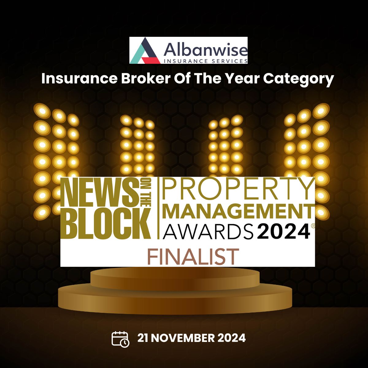 Only 2 days to go until the #PMAS24 where <a href="/AlbanwiseInsure/">Albanwise Insurance</a>  is shortlisted in the Insurance Broker of the Year category. Thanks to <a href="/newsontheblock/">News on the Block</a> for arranging the biggest night of the year - we’re braced for a fantastic evening.

#AwardsNight #PropertyInsurance #insurance