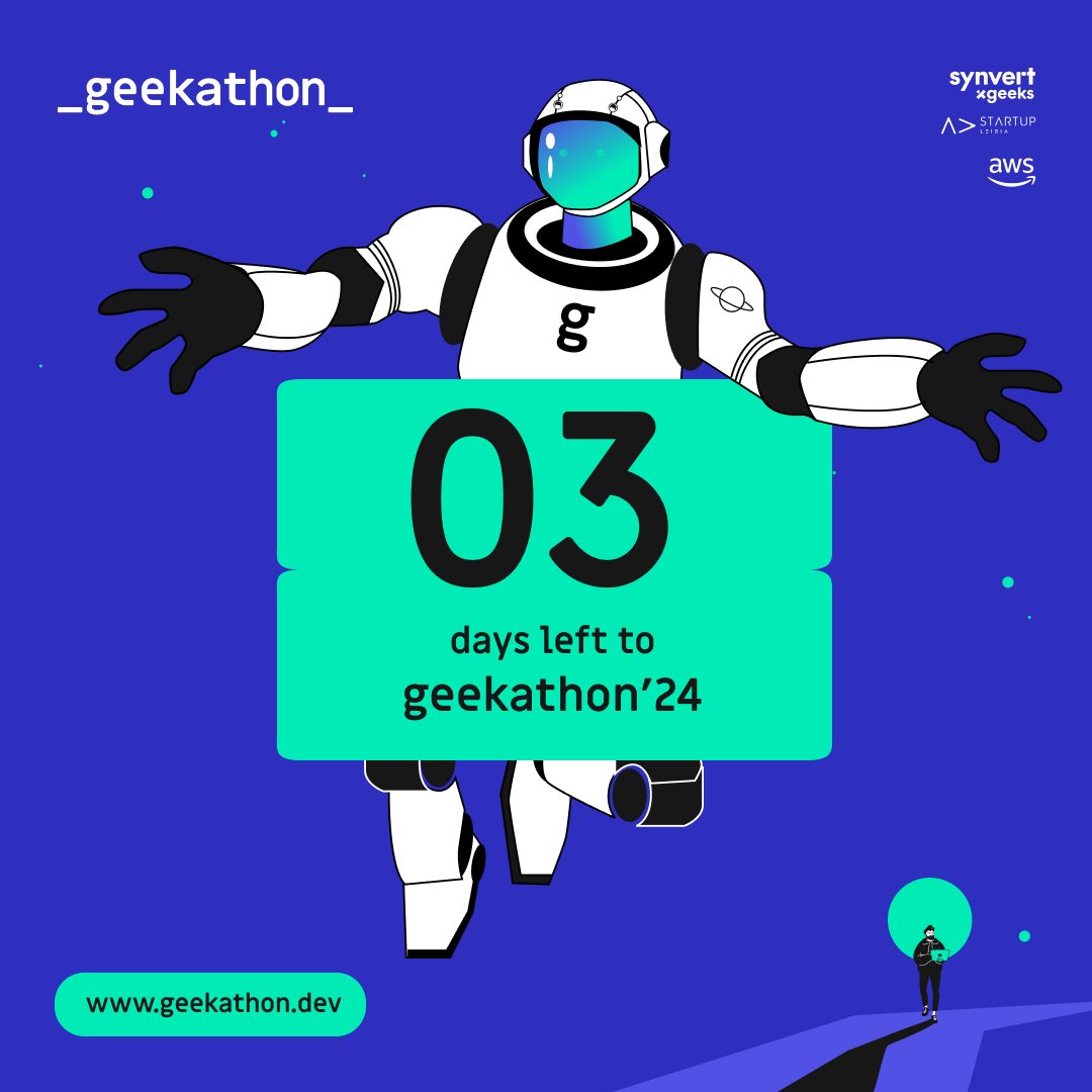 xgeeks (@xgeeksio) on Twitter photo The countdown is real: 3 days to go! Just three days until 48 hours of non-stop code, coffee, and creativity!  🚀🤖
Start prepping your mind – it’s going to be awesome. The geekathon’24 journey begins SOON! 👀
#geekathon24 #leiria #AIhackathon #AIchallenge #techchallenge The countdown is real: 3 days to go! Just three days until 48 hours of non-stop code, coffee, and creativity!  🚀🤖
Start prepping your mind – it’s going to be awesome. The geekathon’24 journey begins SOON! 👀
#geekathon24 #leiria #AIhackathon #AIchallenge #techchallenge