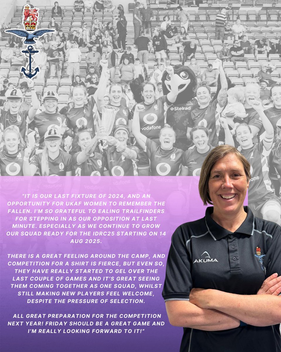 The Boss has spoken 🫡

Read what our Director of UKAF’s Women’s Rugby, Paula Bennett-Smith has to say ahead of this weeks Remembrance fixture against <a href="/ealingtfrugby/">Ealing Trailfinders</a> 

#UKAFRugby #RemembranceFixture