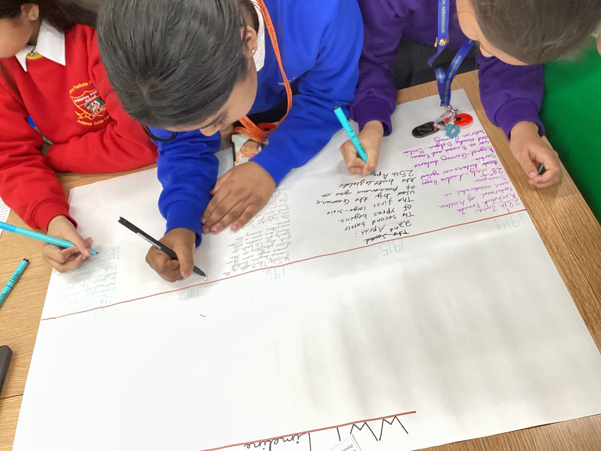 AdderleySchool's tweet image. 5S researched and explored the significant battles that took place during WW1. They were able to chronologically order a WW1 timeline highlighting Britain's victories and defeats. #FallenFields @Cornerstonesedu