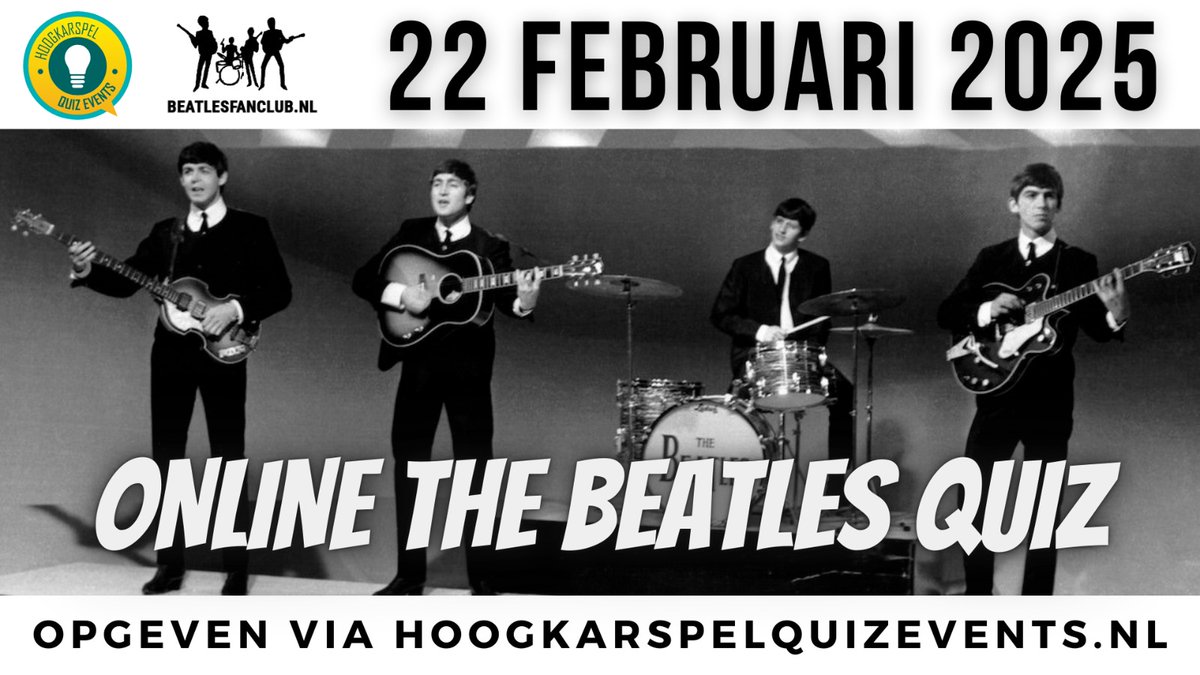 The Online Beatles Quiz komt er weer aan. Deze keer is het voor niets..Gratis dus. Opgeven is wel nodig en dat mag via Hoogkarspelquizevents.nl 
<a href="/beatlesgek/">Beatlesfan in Holland</a> <a href="/BeatlesTalk1/">BeatlesTalk</a> <a href="/Beatlesmonument/">BeatlesBollenstreek</a> <a href="/MichelleTrente2/">Michelle, vernoemd naar The Beatles</a> <a href="/theanalogues/">The Analogues</a> <a href="/beatlesfcnl/">Beatlesfanclub.nl</a> @TimOphetBroek <a href="/NPORadio5/">NPO Radio 5</a>