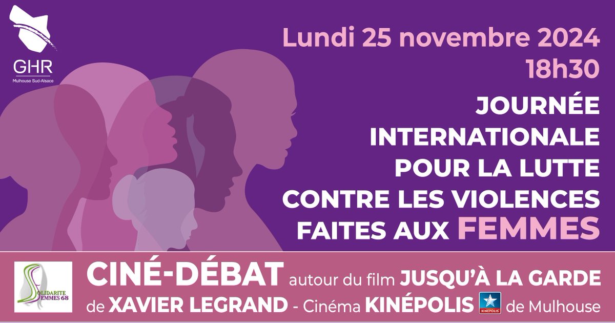 Ciné-débat pour la 𝑱𝒐𝒖𝒓𝒏é𝒆 𝑰𝒏𝒕𝒆𝒓𝒏𝒂𝒕𝒊𝒐𝒏𝒂𝒍𝒆 𝒑𝒐𝒖𝒓 𝒍𝒂 𝒍𝒖𝒕𝒕𝒆 𝒄𝒐𝒏𝒕𝒓𝒆 𝒍𝒆𝒔 𝒗𝒊𝒐𝒍𝒆𝒏𝒄𝒆𝒔 𝒇𝒂𝒊𝒕𝒆𝒔 𝒂𝒖𝒙 𝒇𝒆𝒎𝒎𝒆𝒔
📆25/11 à 18h30, Kinepolis Mulhouse
🎥 Film 𝙅𝙪𝙨𝙦𝙪'à 𝙡𝙖 𝙜𝙖𝙧𝙙𝙚 de Xavier Legrand ⤵
👉urls.fr/dyNbHt