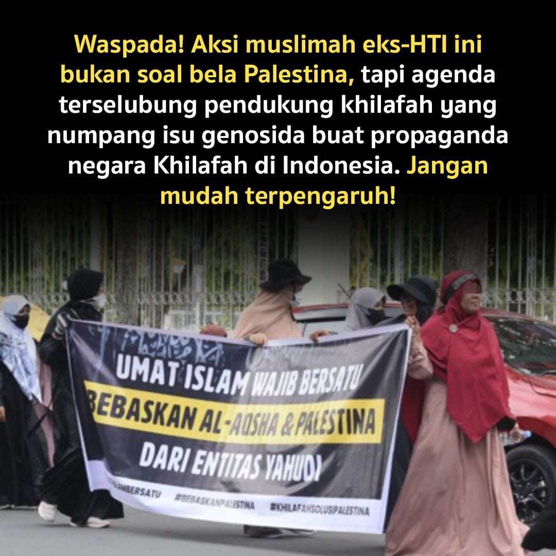 s3mut1reng's tweet image. HTI, meskipun organisasinya telah dibubarkan, tetapi para simpatisannya masih tetap eksis sampai sekarang. Dan mereka masih tetap melakukan propaganda radikalisme, mengusung khilafah.

Kemarin, muslimah eks-HTI (simpatisan)  kembali turun ke jalan dalam aksi bela Palestina.