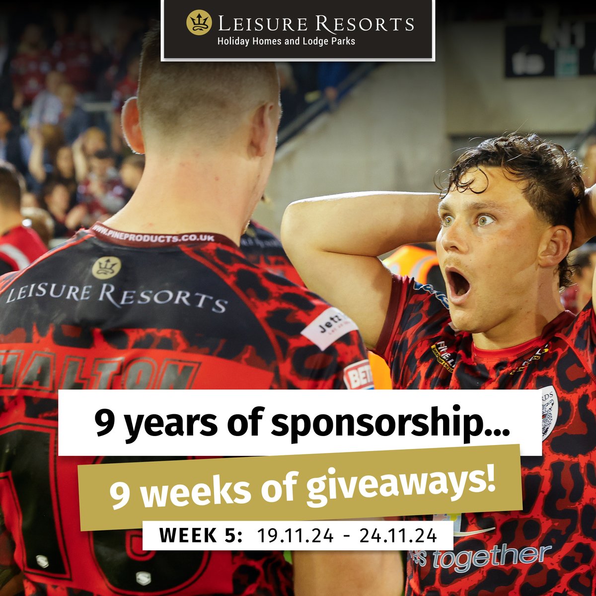 Week 5 - another chance to WIN a hot tub break in celebration of 9 years sponsoring <a href="/LeighLeopardsRL/">Leigh Leopards</a> 🐆

1️⃣ Follow our page 
2️⃣ Share this post
3️⃣ Comment your RFL team &amp; which Leisure Resorts holiday park you'd like to stay at.

You’ve got to be in it to win it - GOOD LUCK! 🍀