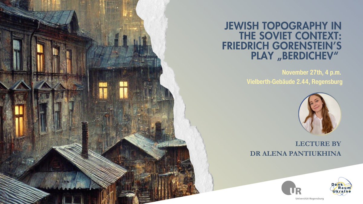 📢 Join us for a lecture on #Jewish topography in the #Soviet context! Dr Alena Pantiukhina explores Friedrich Gorenstein's Berdichev &amp; its portrayal of Soviet Jewry, #identity, and #memory.
More info 👉 shorturl.at/hKwpW
#DenkraumUkraine