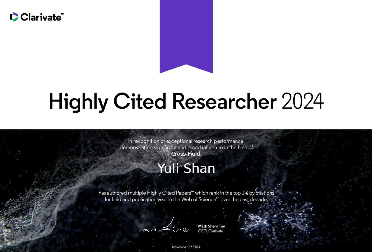 Very honored to be recognized as a Highly Cited Researcher for the fifth consecutive year!