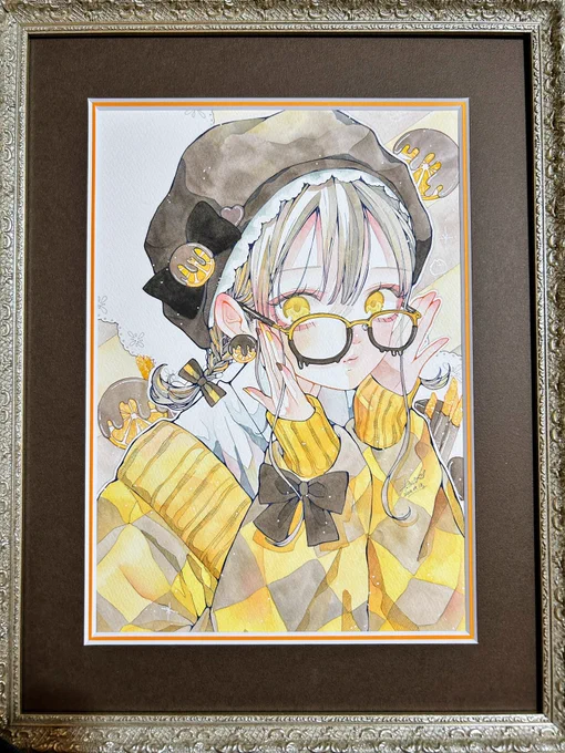 個展の原画額装した!
イラストに合わせたマットがいい味出しててすごく可愛い🥺🤍 