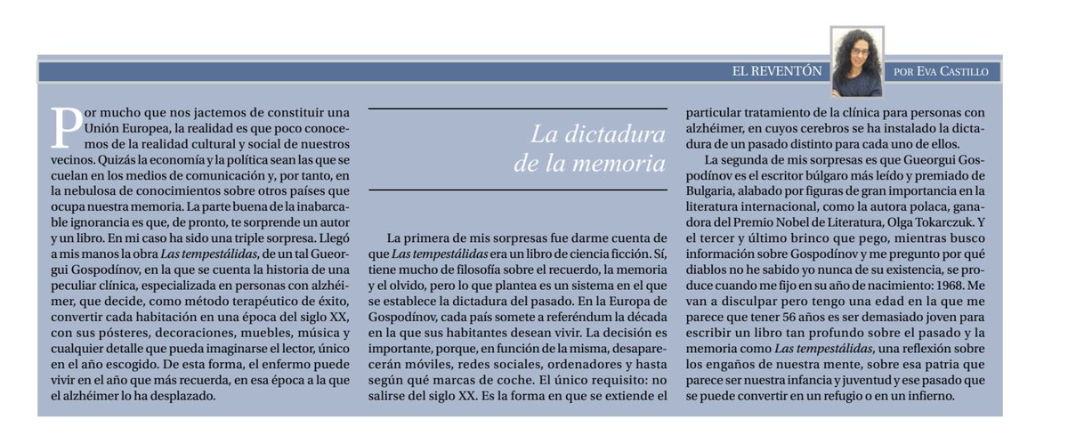 Una obra impresionante sobre la dictadura del pasado, en lo individual y lo colectivo... Sobre Las tempestálidas, de Gospódinov. (Publicado en Diario de Avisos, el 16/11/2024)