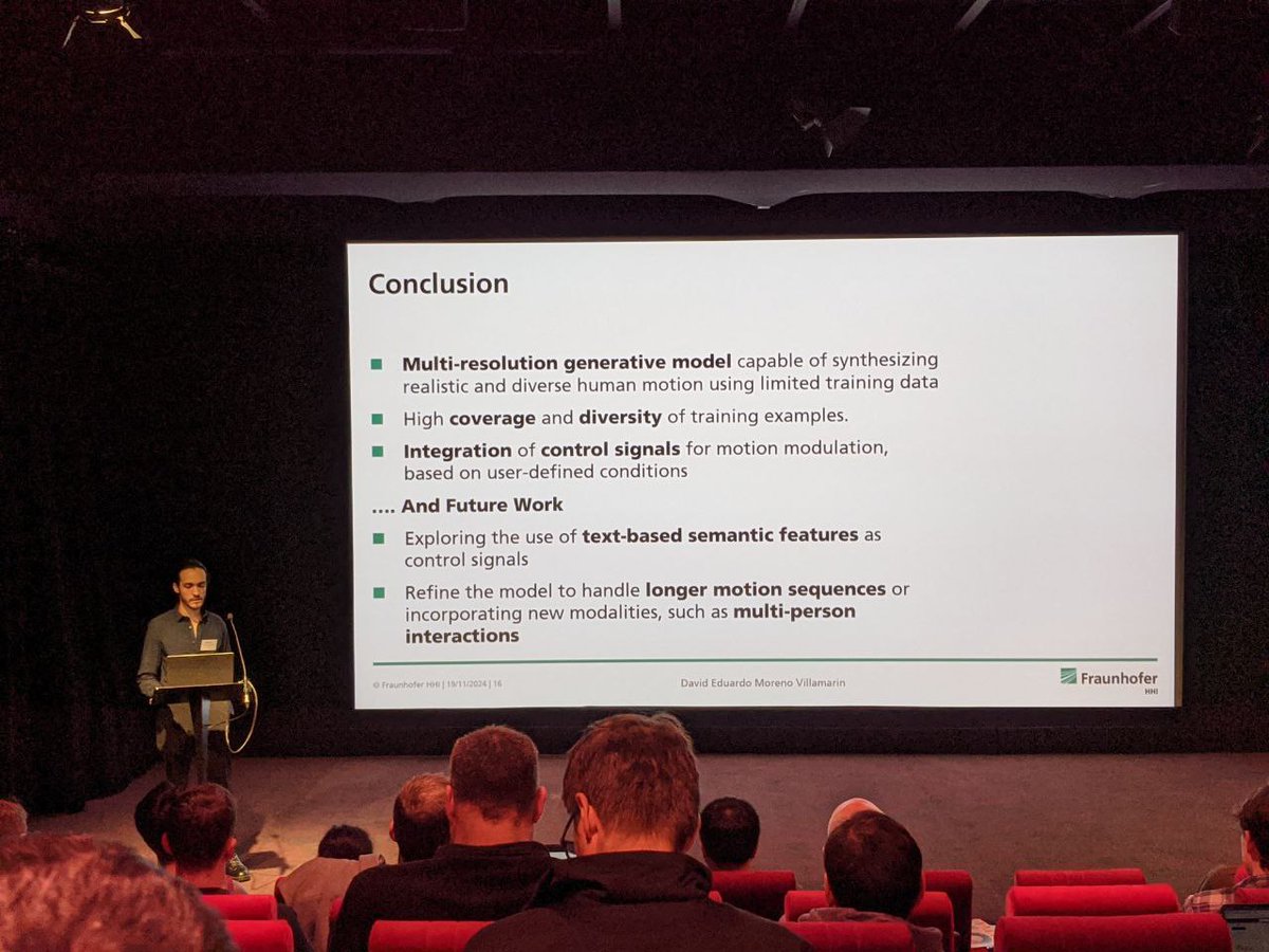 CVMP (@cvmp) on Twitter photo Our first session this morning is on Human Motion, Privacy and Usability ๐คธ๐ผโโ๏ธ first we have David E. Moreno-Villamarin from <a href="/FraunhoferHHI/">Fraunhofer HHI</a> talking to us about using generative models to represent human motion from limited data Our first session this morning is on Human Motion, Privacy and Usability ๐คธ๐ผโโ๏ธ first we have David E. Moreno-Villamarin from <a href="/FraunhoferHHI/">Fraunhofer HHI</a> talking to us about using generative models to represent human motion from limited data