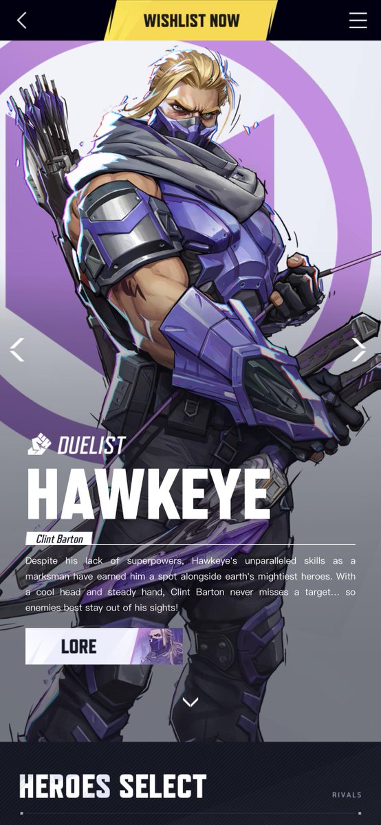 mmmmmmmmiller's tweet image. Oops! It looks like Hawkeye was briefly added to the character roster section on the mobile version of the Marvel Rivals official website last night before being hastily removed.

Screenshot c/o Shaquille-Otmeal on Reddit